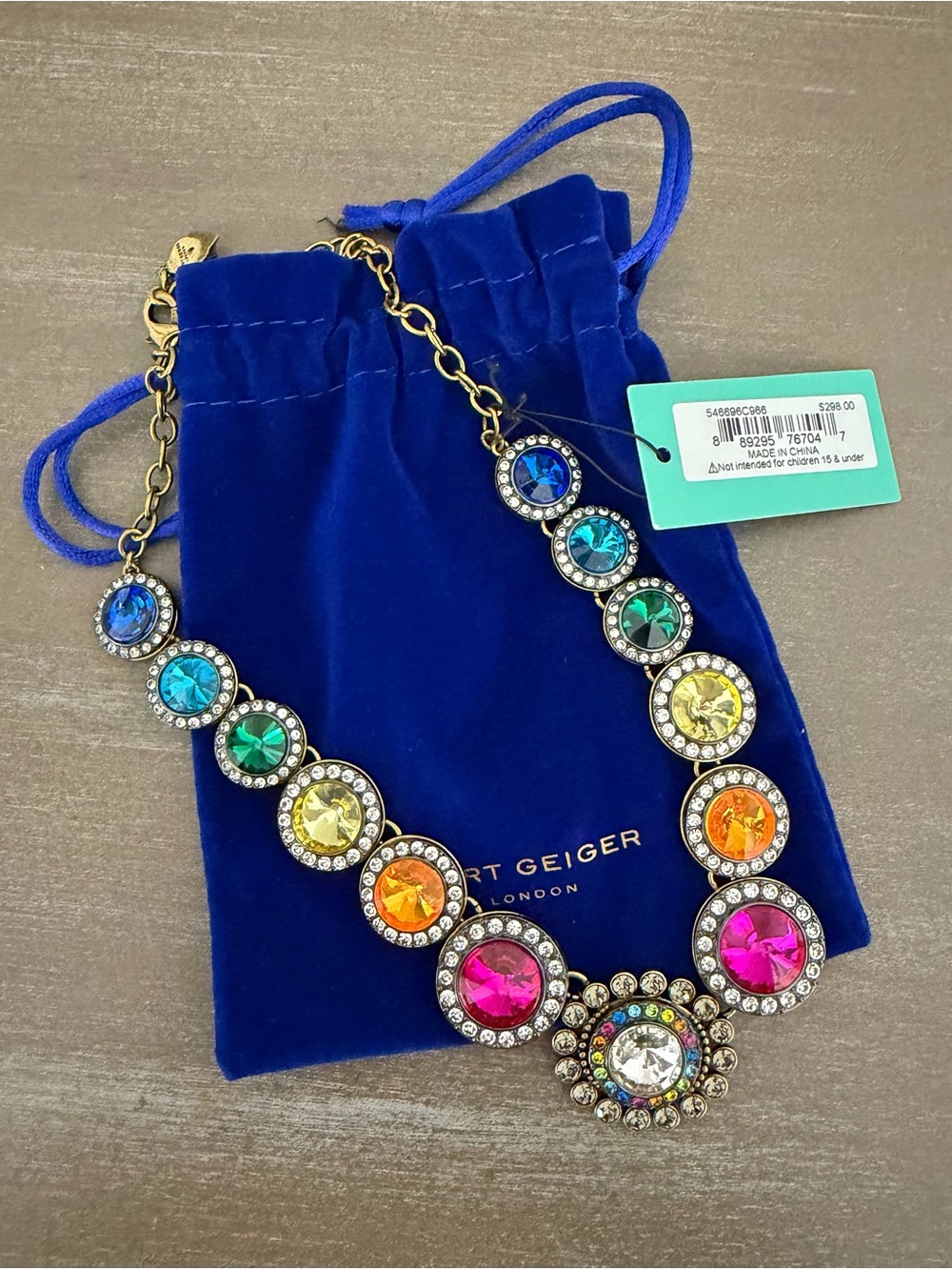 Kurt Geiger London Octavia Rainbow Crystal Statement Necklace NWT